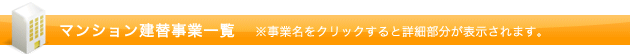 マンション建替事業一覧※事業名をクリックすると詳細部分が表示されます。